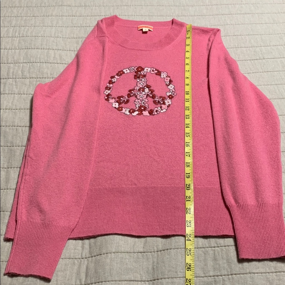 J.Crew Women Classic-Fit Pink Medium Cashmere Floral Peace Embroidery Sweater - Picture 12 of 12